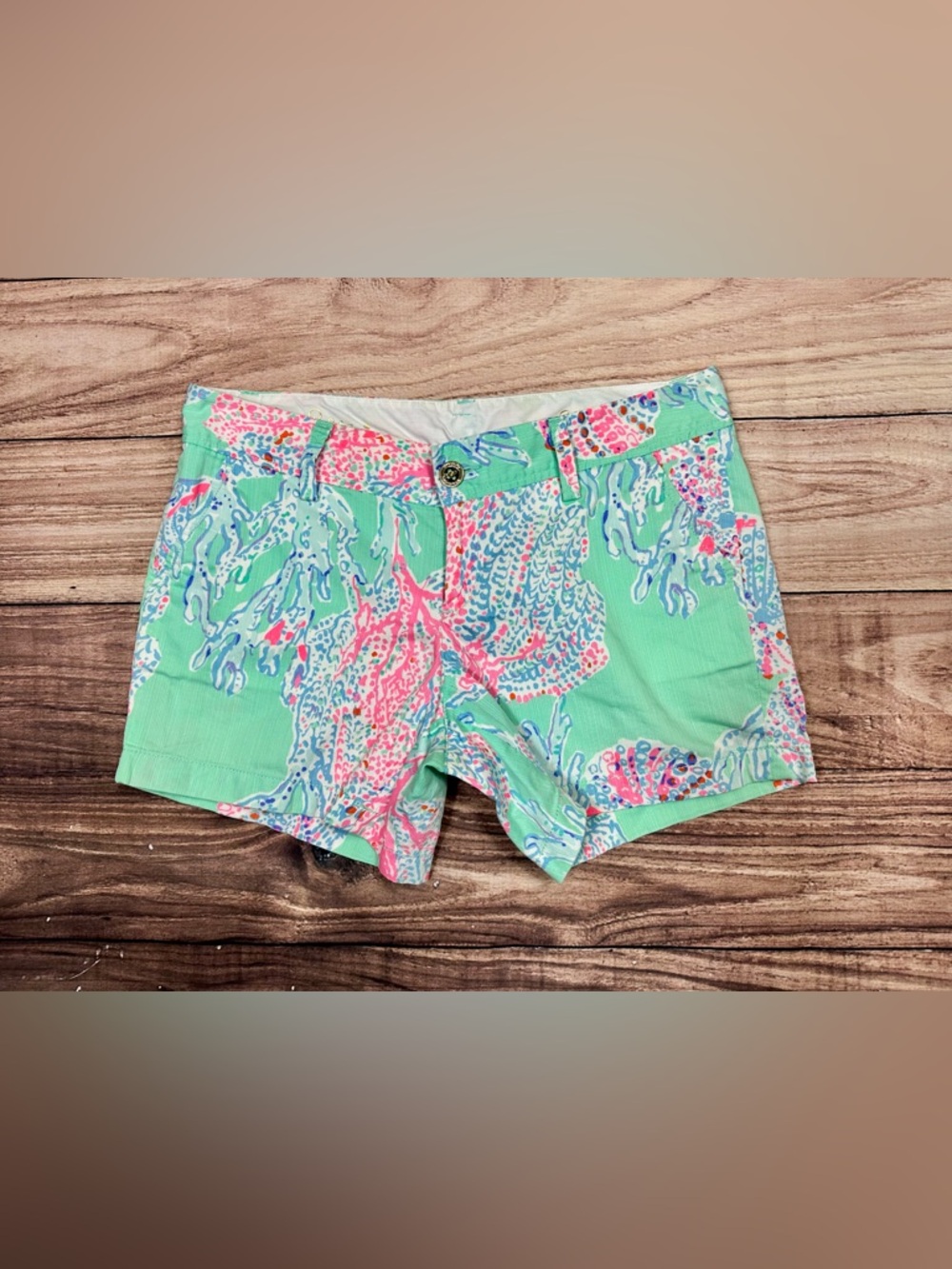 Lilly Pulitzer Mint & Coral Patterned Cotton Shorts